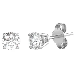 Diamond Round Solitaire Stud Earrings In 14K Gold
