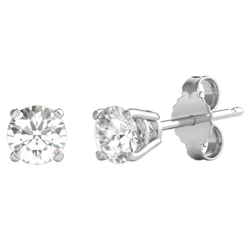 Diamond Round Solitaire Stud Earrings In 14K Gold