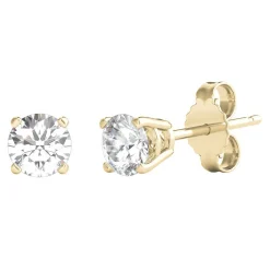 Diamond Round Solitaire Stud Earrings In 14K Gold