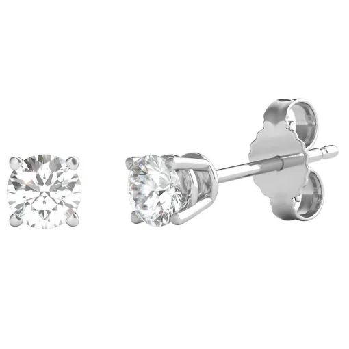Diamond Round Solitaire Stud Earrings In 14K Gold