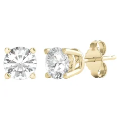 Diamond Round Solitaire Stud Earrings In 14K Gold