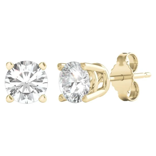 Diamond Round Solitaire Stud Earrings In 14K Gold