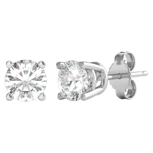 Diamond Round Solitaire Stud Earrings In 14K Gold