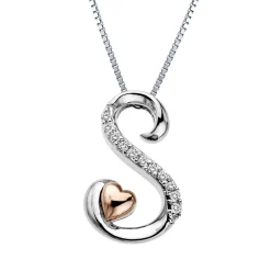 Diamond S Initial Pendant In Sterling Silver & 14K Rose Gold