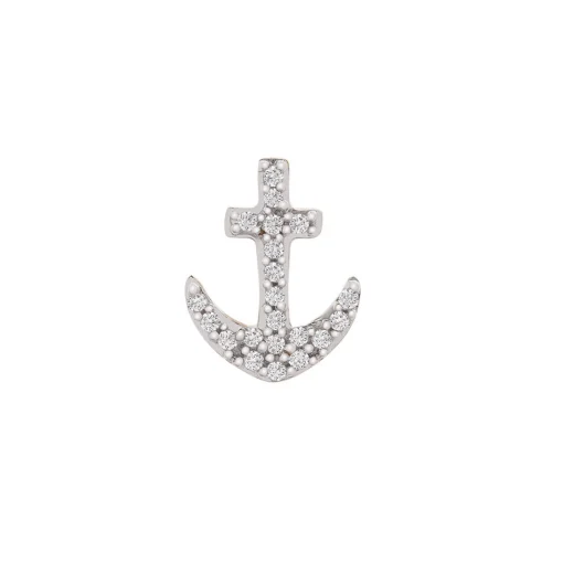 Diamond Single Stud Anchor Earring In 10K Yellow Gold
