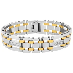 Diamond Stainless Steel Bracelet With Yellow Ion Plating, 8.5" (1/4 Ct. Tw.)