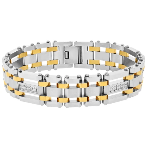 Diamond Stainless Steel Bracelet With Yellow Ion Plating, 8.5" (1/4 Ct. Tw.)