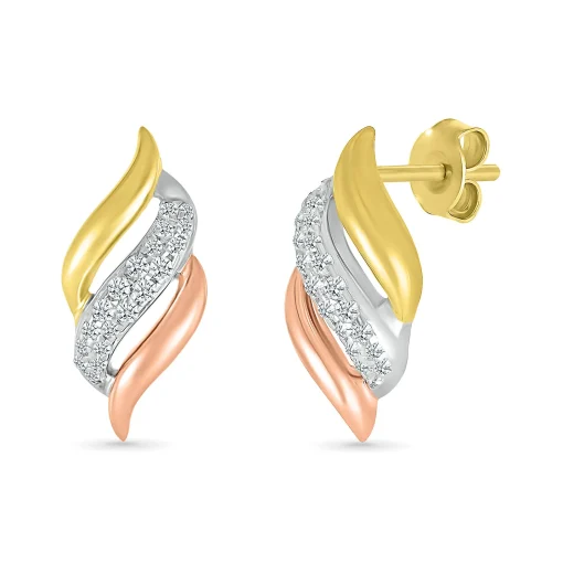 Diamond Swirl Earrings In Tri-Tone 10K Gold (1/7 Ct. Tw.)