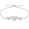 Diamond Three Heart Bolo Bracelet In Sterling Silver (1/7 Ct. Tw.)