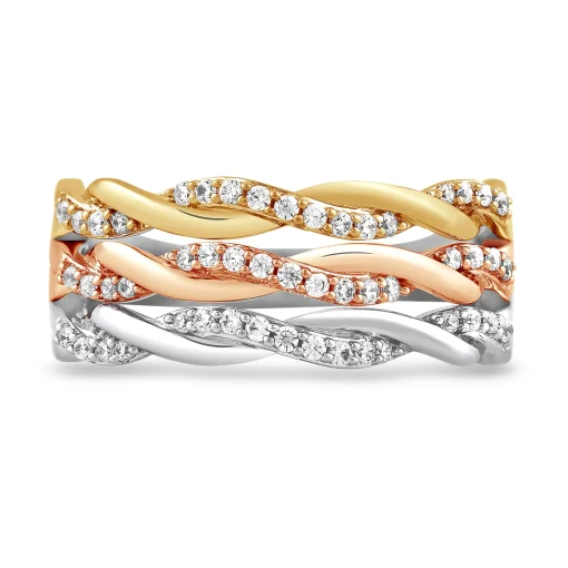 Diamond Three-Row Twist Band In Sterling Silver And 10K Rose And Yellow Gold (1/3 Ct. Tw.)