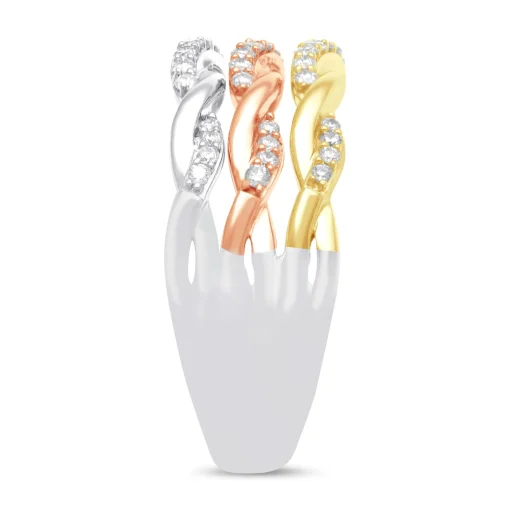 Diamond Three-Row Twist Band In Sterling Silver And 10K Rose And Yellow Gold (1/3 Ct. Tw.)
