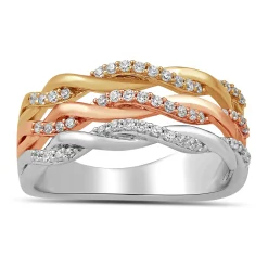 Diamond Three-Row Twist Band In Sterling Silver And 10K Rose And Yellow Gold (1/3 Ct. Tw.)