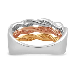 Diamond Three-Row Twist Band In Sterling Silver And 10K Rose And Yellow Gold (1/3 Ct. Tw.)
