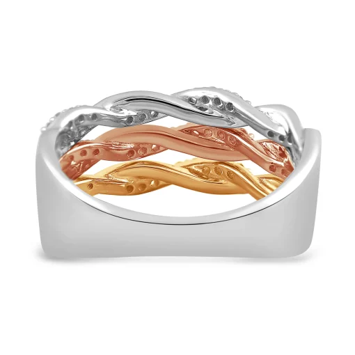 Diamond Three-Row Twist Band In Sterling Silver And 10K Rose And Yellow Gold (1/3 Ct. Tw.)