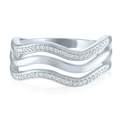 Diamond Three-Row Wave Ring In Sterling Silver (1/10 Ct. Tw.)