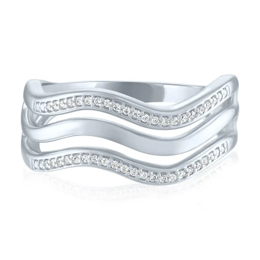 Diamond Three-Row Wave Ring In Sterling Silver (1/10 Ct. Tw.)