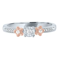 Diamond Three-Stone Flower Promise Ring In Sterling Silver (1/10 Ct. Tw.)