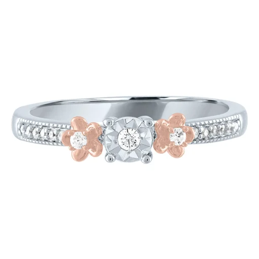 Diamond Three-Stone Flower Promise Ring In Sterling Silver (1/10 Ct. Tw.)