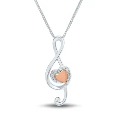 Diamond Treble Clef Pendant In Sterling Silver & 14K Rose Gold