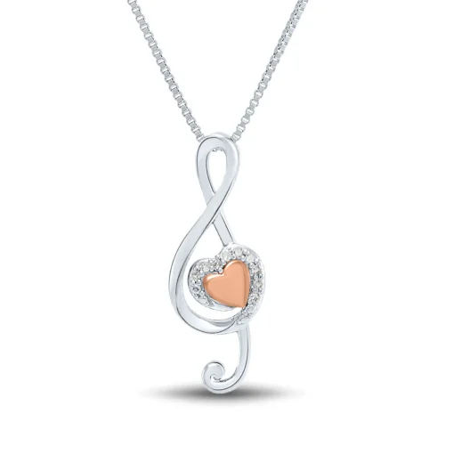 Diamond Treble Clef Pendant In Sterling Silver & 14K Rose Gold