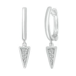 Diamond Triangle Drop Hoop Earrings In 10K White Gold