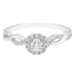 Diamond Twist Ring With Halo In 10K White Gold (1/4 Ct. Tw.)