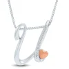 Diamond U Initial Pendant In Sterling Silver & 14K Rose Gold