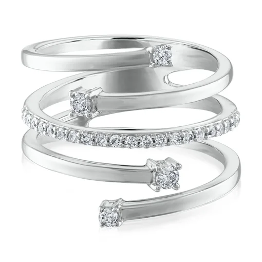 Diamond Wrap Bypass Ring In 10K White Gold (1/3 Ct. Tw.)