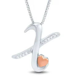 Diamond X Initial Pendant In Sterling Silver & 14K Rose Gold