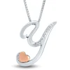 Diamond Y Initial Pendant In Sterling Silver & 14K Rose Gold