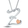 Diamond Z Initial Pendant In Sterling Silver & 14K Rose Gold