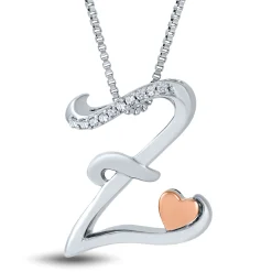 Diamond Z Initial Pendant In Sterling Silver & 14K Rose Gold