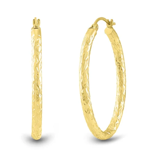 Diamond-Cut Oval Hoop Earrings In 14K Yellow Gold