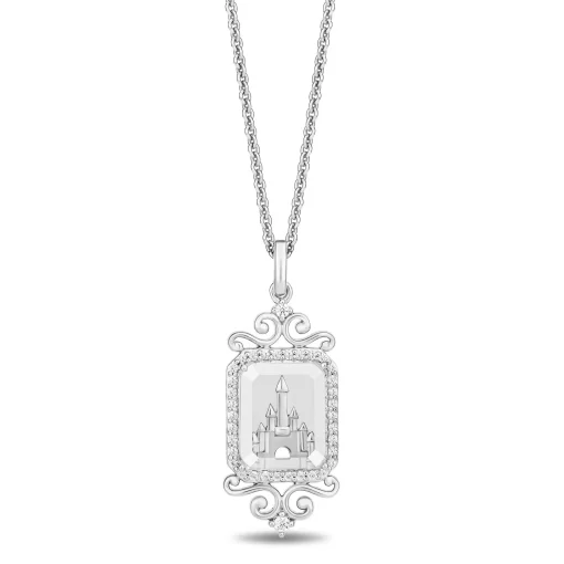 Disney 100Th Anniversary Diamond And White Quartz Castle Centennial Pendant In Sterling Silver (1/7 Ct. Tw.)