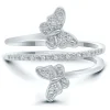 Double Butterfly Diamond Ring In Sterling Silver