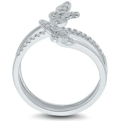 Double Butterfly Diamond Ring In Sterling Silver