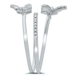 Double Butterfly Diamond Ring In Sterling Silver