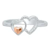 Double Heart Ring With Diamond Accents In Sterling Silver