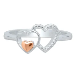 Double Heart Ring With Diamond Accents In Sterling Silver