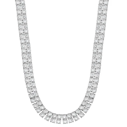 Double Row Diamond Tennis Necklace In Sterling Silver (1 Ct. Tw.)