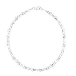 Double-Strand Bead Anklet In Sterling Silver, 10"