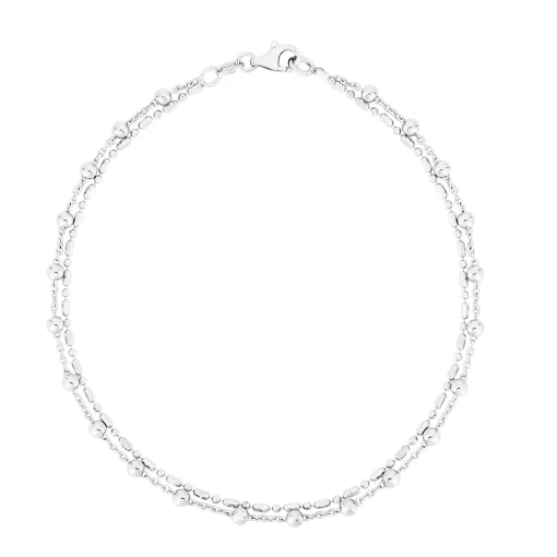 Double-Strand Bead Anklet In Sterling Silver, 10"