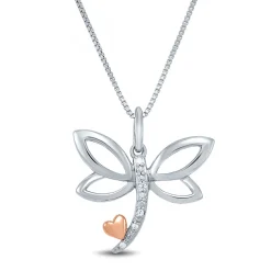Dragonfly Pendant With Diamond Accents In Sterling Silver & 14K Rose Gold