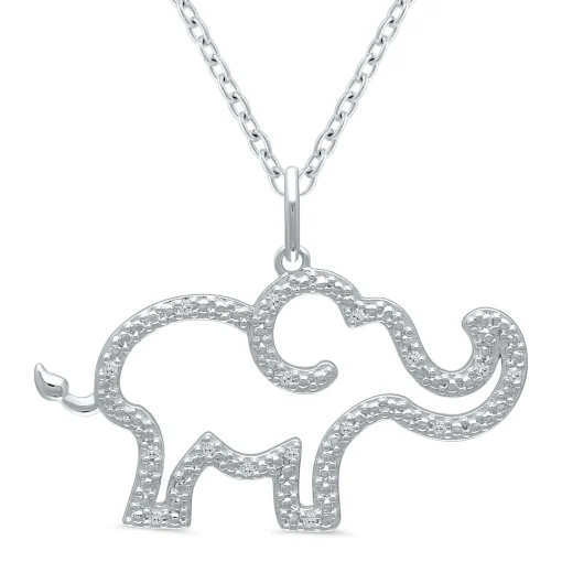 Elephant Pendant With Diamond Accents In Sterling Silver