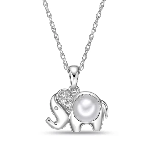 Elephant Pendant With Freshwater Pearl And Lab-Created White Sapphires In Sterling Silver