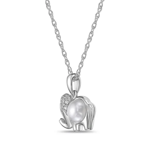 Elephant Pendant With Freshwater Pearl And Lab-Created White Sapphires In Sterling Silver
