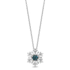 Elsa Blue And White Diamond Snowflake Pendant In Sterling Silver (1/5 Ct. Tw.)