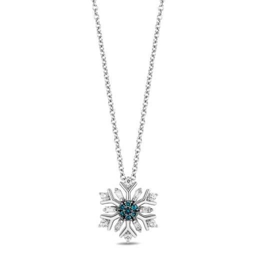 Elsa Blue And White Diamond Snowflake Pendant In Sterling Silver (1/5 Ct. Tw.)