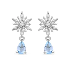 Elsa Earrings With Diamonds & Aquamarine In Sterling Silver (1/10 Ct. Tw.)