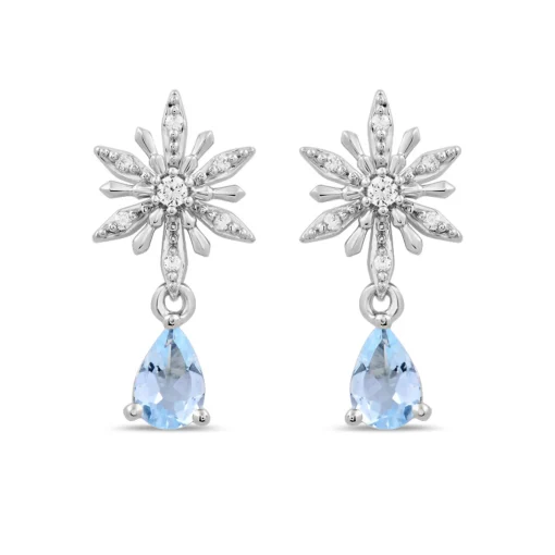 Elsa Earrings With Diamonds & Aquamarine In Sterling Silver (1/10 Ct. Tw.)